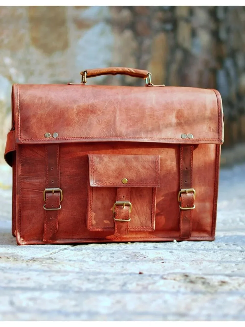 Men's Brown Grain Leather Vintage Satchel Travel Crossbody Stylish Messenger Bag